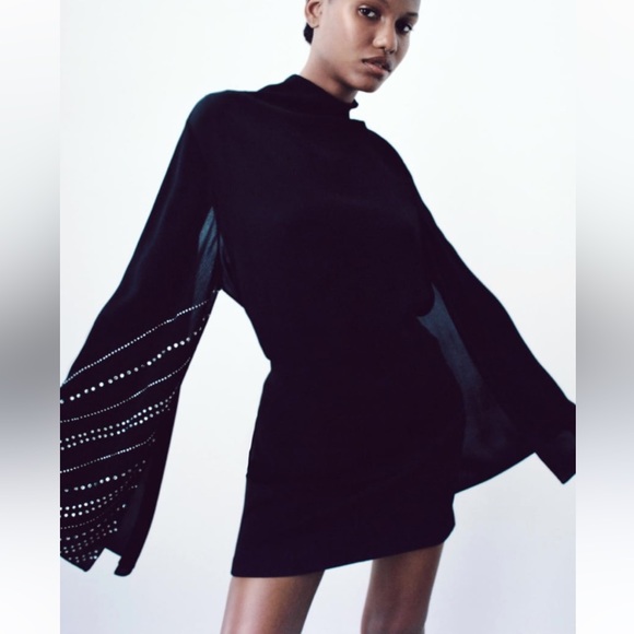 Zara Tops - ZARA black rhinestone cape sleeve blouse size large